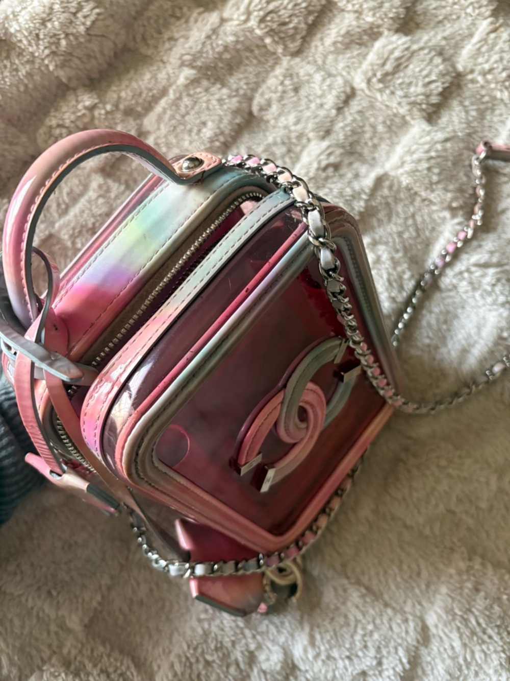 CHANEL Pink Ombre Clear CC Crossbody Bag with Silver Chain - Picture 8 of 10